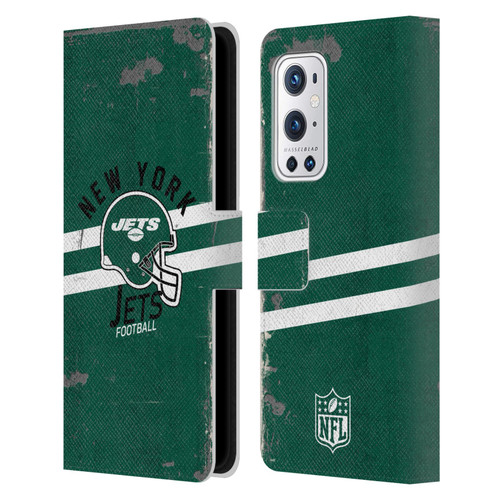 NFL New York Jets Logo Art Helmet Distressed Leather Book Wallet Case Cover For OnePlus 9 Pro