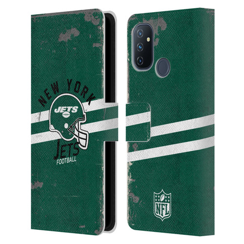 NFL New York Jets Logo Art Helmet Distressed Leather Book Wallet Case Cover For OnePlus Nord N100