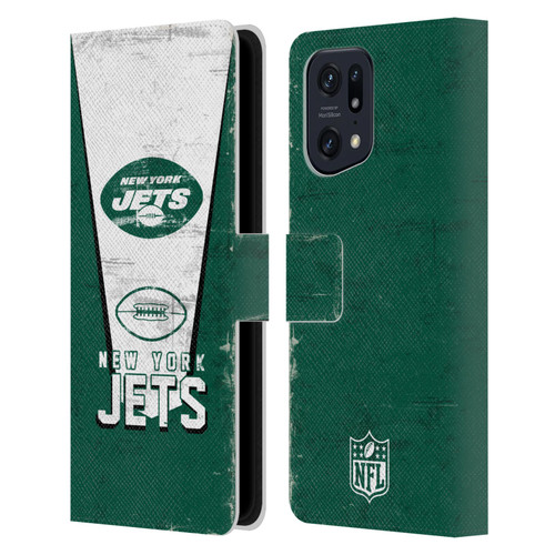 NFL New York Jets Logo Art Banner Leather Book Wallet Case Cover For OPPO Find X5