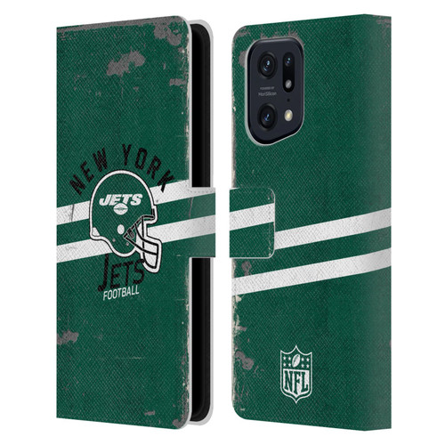 NFL New York Jets Logo Art Helmet Distressed Leather Book Wallet Case Cover For OPPO Find X5 Pro