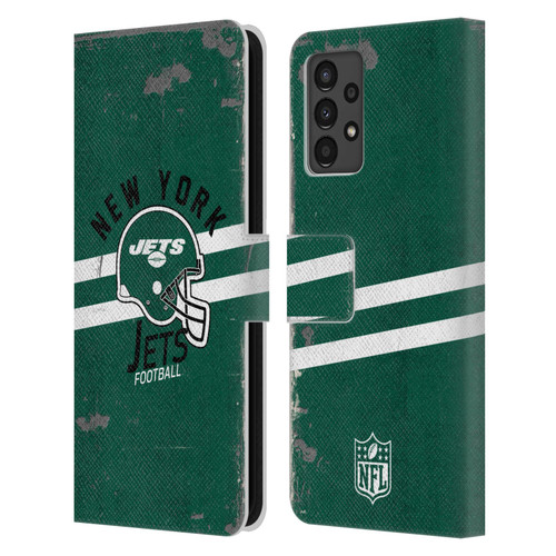 NFL New York Jets Logo Art Helmet Distressed Leather Book Wallet Case Cover For Samsung Galaxy A13 (2022)