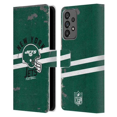 NFL New York Jets Logo Art Helmet Distressed Leather Book Wallet Case Cover For Samsung Galaxy A73 5G (2022)