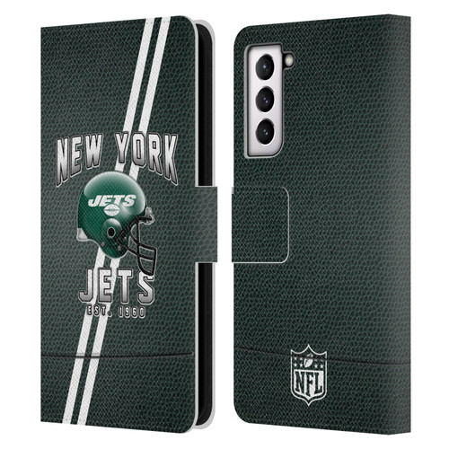 NFL New York Jets Logo Art Football Stripes Leather Book Wallet Case Cover For Samsung Galaxy S21 5G