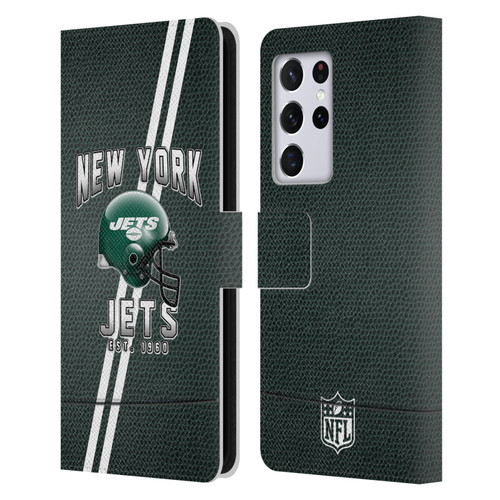 NFL New York Jets Logo Art Football Stripes Leather Book Wallet Case Cover For Samsung Galaxy S21 Ultra 5G