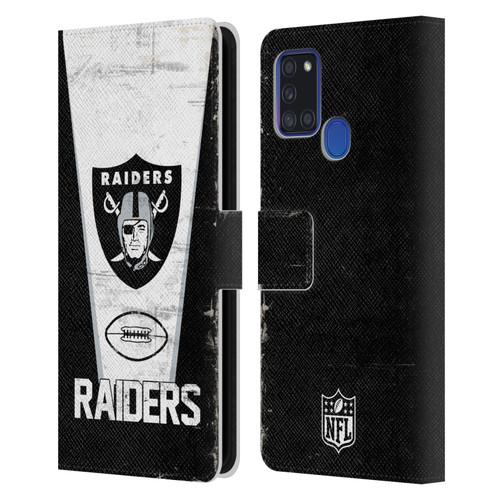 NFL Las Vegas Raiders Logo Art Banner 100th Leather Book Wallet Case Cover For Samsung Galaxy A21s (2020)