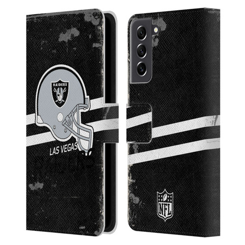 NFL Las Vegas Raiders Logo Art Helmet Distressed Look 100th Leather Book Wallet Case Cover For Samsung Galaxy S21 FE 5G