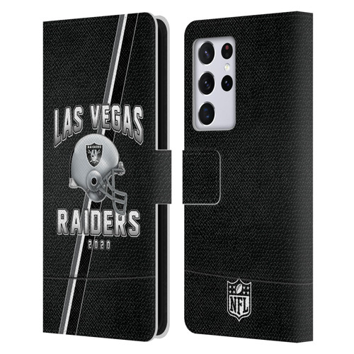 NFL Las Vegas Raiders Logo Art Football Stripes 100th Leather Book Wallet Case Cover For Samsung Galaxy S21 Ultra 5G