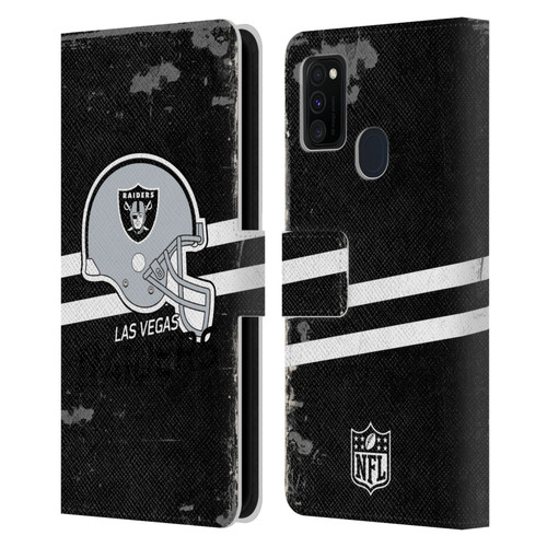 NFL Las Vegas Raiders Logo Art Helmet Distressed Look 100th Leather Book Wallet Case Cover For Samsung Galaxy M30s (2019)/M21 (2020)