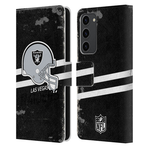 NFL Las Vegas Raiders Logo Art Helmet Distressed Look 100th Leather Book Wallet Case Cover For Samsung Galaxy S23+ 5G