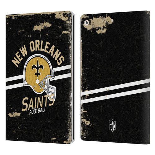 NFL New Orleans Saints Logo Art Helmet Distressed Leather Book Wallet Case Cover For Apple iPad 10.2 2019/2020/2021