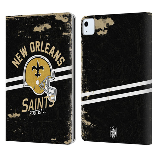 NFL New Orleans Saints Logo Art Helmet Distressed Leather Book Wallet Case Cover For Apple iPad Air 2020 / 2022