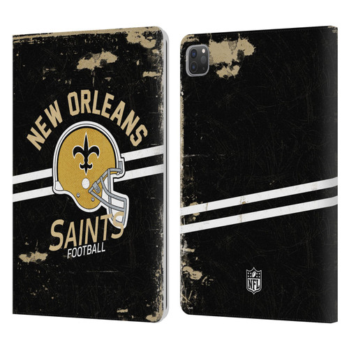 NFL New Orleans Saints Logo Art Helmet Distressed Leather Book Wallet Case Cover For Apple iPad Pro 11 2020 / 2021 / 2022
