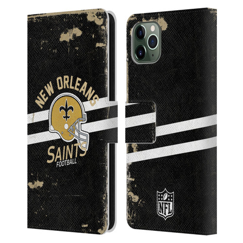 NFL New Orleans Saints Logo Art Helmet Distressed Leather Book Wallet Case Cover For Apple iPhone 11 Pro Max