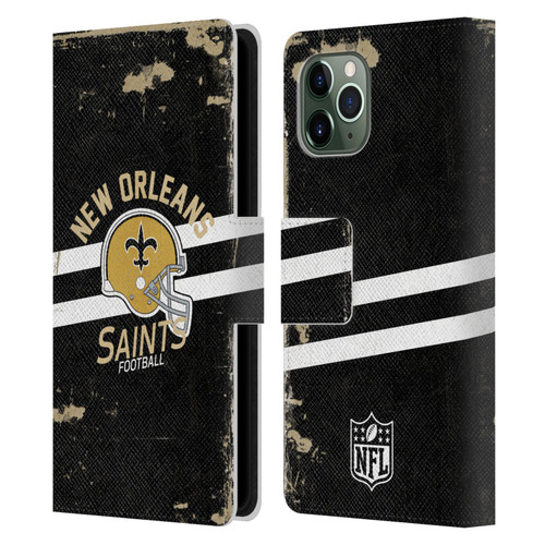 NFL New Orleans Saints Logo Art Helmet Distressed Leather Book Wallet Case Cover For Apple iPhone 11 Pro