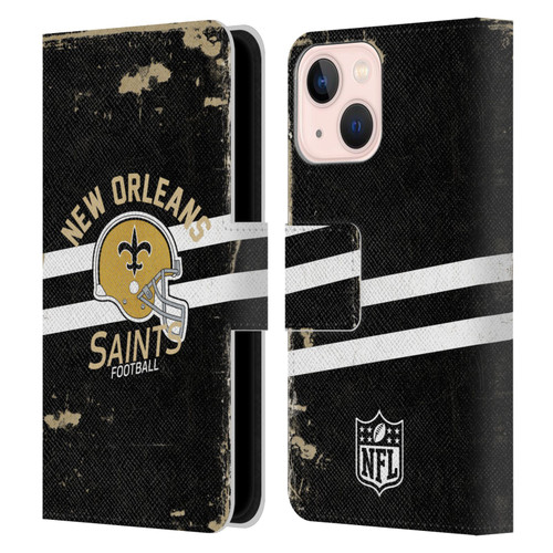NFL New Orleans Saints Logo Art Helmet Distressed Leather Book Wallet Case Cover For Apple iPhone 13 Mini