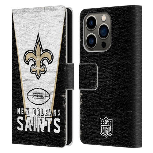 NFL New Orleans Saints Logo Art Banner Leather Book Wallet Case Cover For Apple iPhone 14 Pro