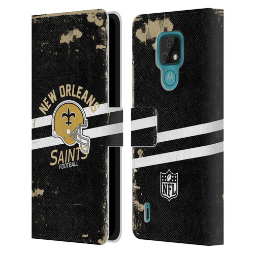 NFL New Orleans Saints Logo Art Helmet Distressed Leather Book Wallet Case Cover For Motorola Moto E7