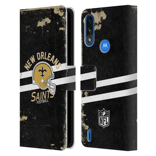 NFL New Orleans Saints Logo Art Helmet Distressed Leather Book Wallet Case Cover For Motorola Moto E7 Power / Moto E7i Power