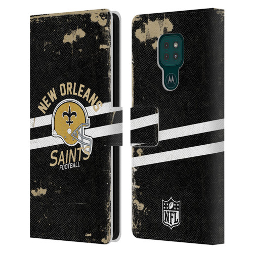 NFL New Orleans Saints Logo Art Helmet Distressed Leather Book Wallet Case Cover For Motorola Moto G9 Play