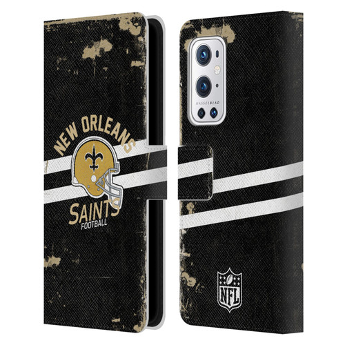 NFL New Orleans Saints Logo Art Helmet Distressed Leather Book Wallet Case Cover For OnePlus 9 Pro