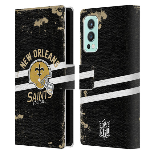 NFL New Orleans Saints Logo Art Helmet Distressed Leather Book Wallet Case Cover For OnePlus Nord 2 5G