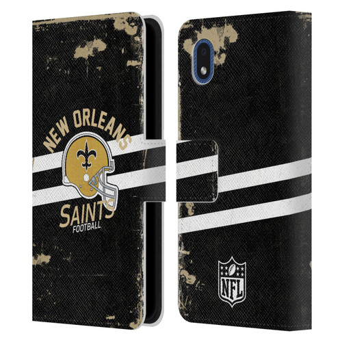 NFL New Orleans Saints Logo Art Helmet Distressed Leather Book Wallet Case Cover For Samsung Galaxy A01 Core (2020)