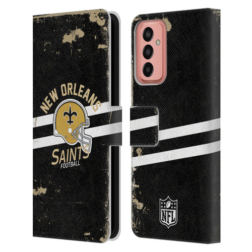 NFL New Orleans Saints Logo Art Helmet Distressed Leather Book Wallet Case Cover For Samsung Galaxy M13 (2022)