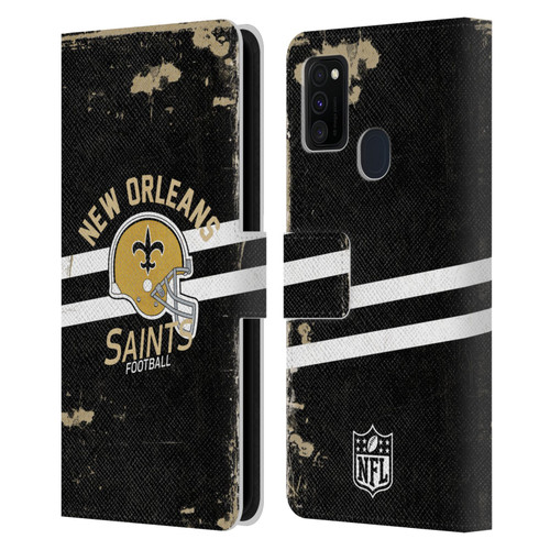 NFL New Orleans Saints Logo Art Helmet Distressed Leather Book Wallet Case Cover For Samsung Galaxy M30s (2019)/M21 (2020)