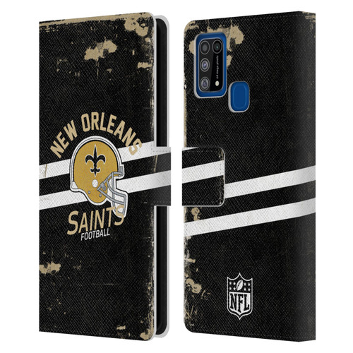 NFL New Orleans Saints Logo Art Helmet Distressed Leather Book Wallet Case Cover For Samsung Galaxy M31 (2020)