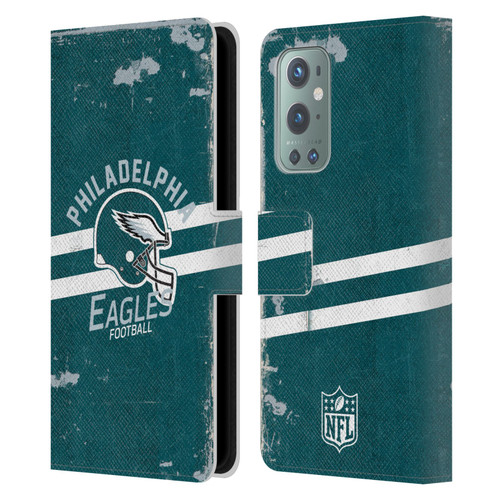 NFL Philadelphia Eagles Logo Art Helmet Distressed Leather Book Wallet Case Cover For OnePlus 9