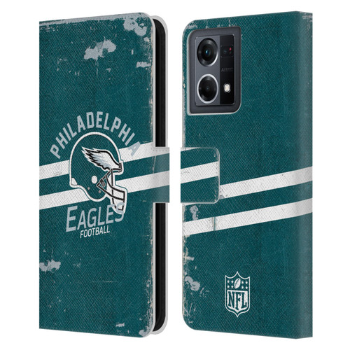 NFL Philadelphia Eagles Logo Art Helmet Distressed Leather Book Wallet Case Cover For OPPO Reno8 4G