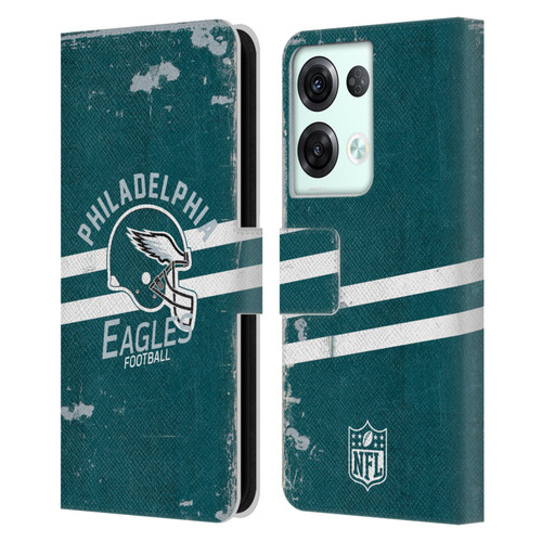 NFL Philadelphia Eagles Logo Art Helmet Distressed Leather Book Wallet Case Cover For OPPO Reno8 Pro