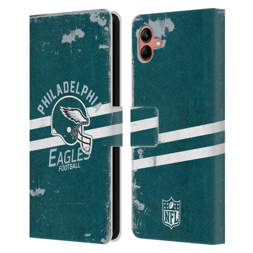 NFL Philadelphia Eagles Logo Art Helmet Distressed Leather Book Wallet Case Cover For Samsung Galaxy A04 (2022)