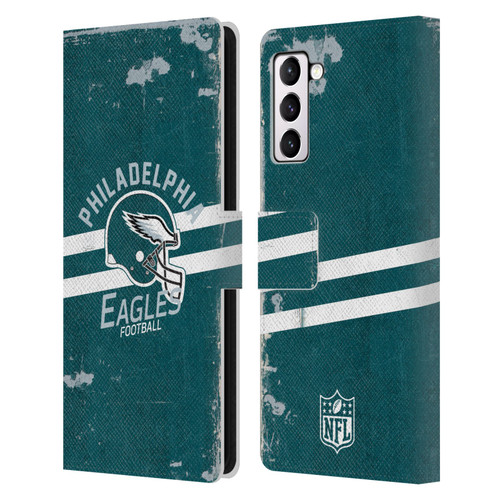 NFL Philadelphia Eagles Logo Art Helmet Distressed Leather Book Wallet Case Cover For Samsung Galaxy S21+ 5G
