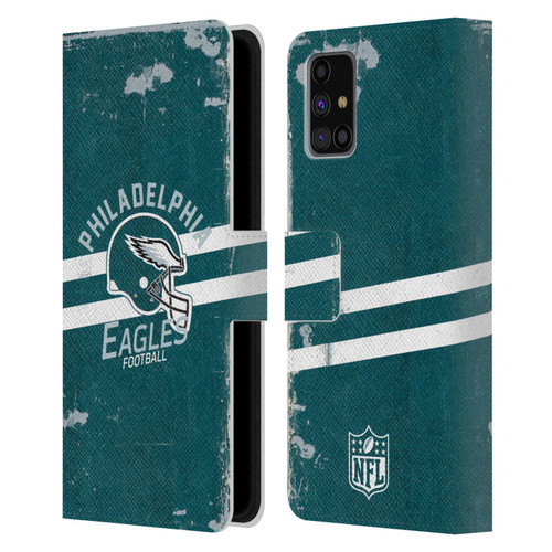 NFL Philadelphia Eagles Logo Art Helmet Distressed Leather Book Wallet Case Cover For Samsung Galaxy M31s (2020)
