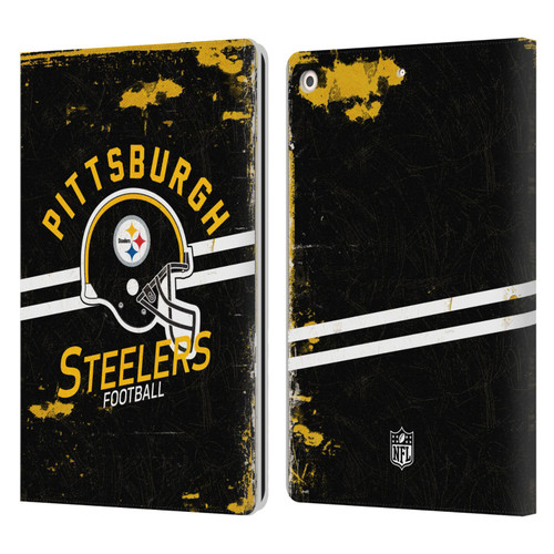 NFL Pittsburgh Steelers Logo Art Helmet Distressed Leather Book Wallet Case Cover For Apple iPad 10.2 2019/2020/2021