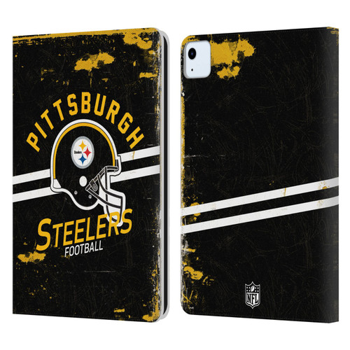 NFL Pittsburgh Steelers Logo Art Helmet Distressed Leather Book Wallet Case Cover For Apple iPad Air 2020 / 2022