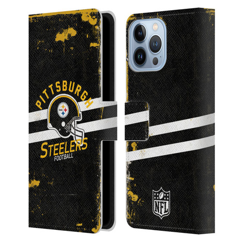 NFL Pittsburgh Steelers Logo Art Helmet Distressed Leather Book Wallet Case Cover For Apple iPhone 13 Pro Max