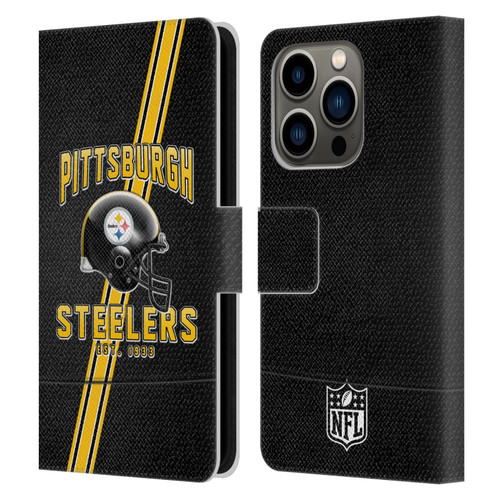 NFL Pittsburgh Steelers Logo Art Football Stripes Leather Book Wallet Case Cover For Apple iPhone 14 Pro