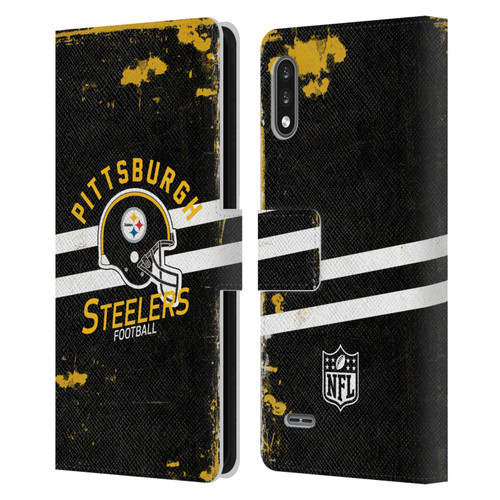 NFL Pittsburgh Steelers Logo Art Helmet Distressed Leather Book Wallet Case Cover For LG K22