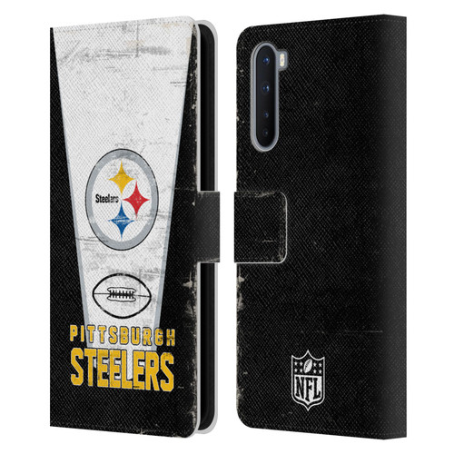 NFL Pittsburgh Steelers Logo Art Banner Leather Book Wallet Case Cover For OnePlus Nord 5G