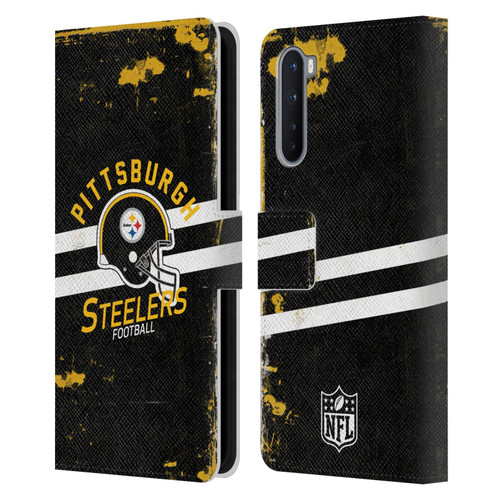 NFL Pittsburgh Steelers Logo Art Helmet Distressed Leather Book Wallet Case Cover For OnePlus Nord 5G