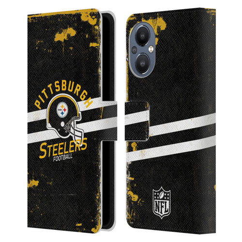 NFL Pittsburgh Steelers Logo Art Helmet Distressed Leather Book Wallet Case Cover For OnePlus Nord N20 5G