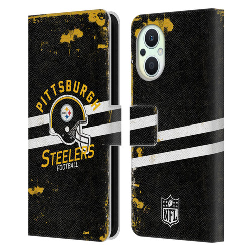 NFL Pittsburgh Steelers Logo Art Helmet Distressed Leather Book Wallet Case Cover For OPPO Reno8 Lite