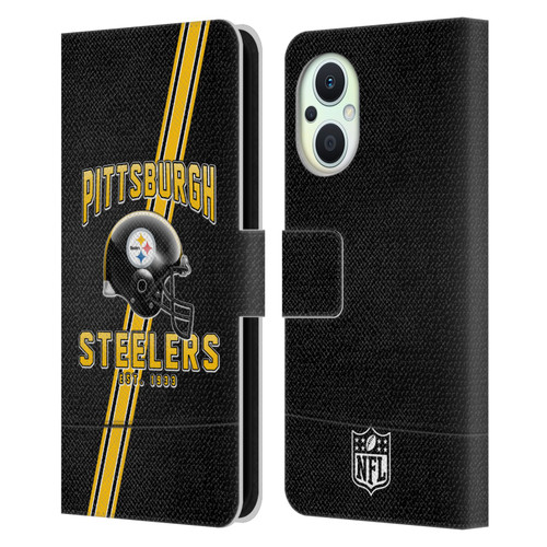 NFL Pittsburgh Steelers Logo Art Football Stripes Leather Book Wallet Case Cover For OPPO Reno8 Lite