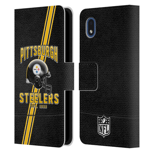 NFL Pittsburgh Steelers Logo Art Football Stripes Leather Book Wallet Case Cover For Samsung Galaxy A01 Core (2020)