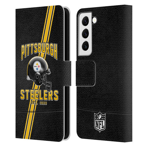 NFL Pittsburgh Steelers Logo Art Football Stripes Leather Book Wallet Case Cover For Samsung Galaxy S22 5G