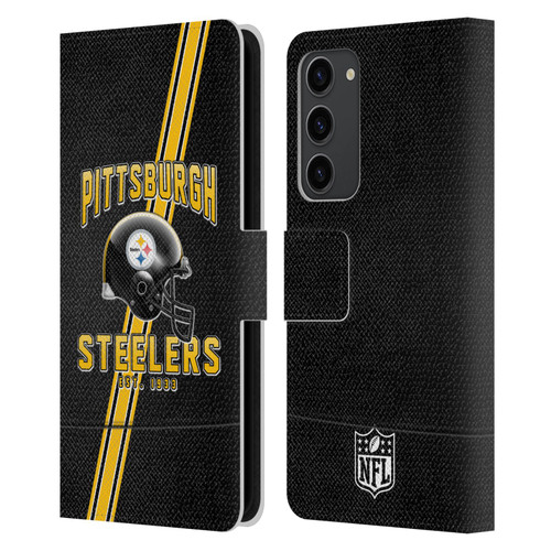 NFL Pittsburgh Steelers Logo Art Football Stripes Leather Book Wallet Case Cover For Samsung Galaxy S23+ 5G