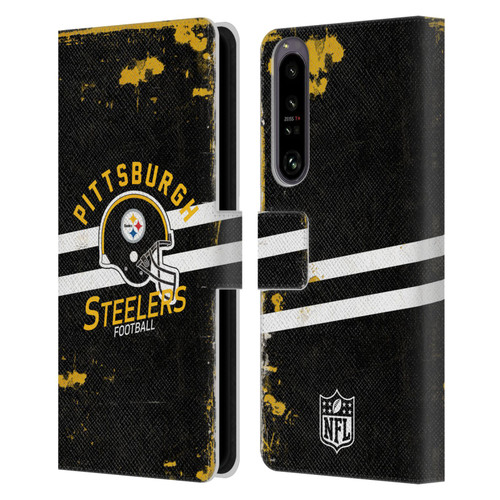 NFL Pittsburgh Steelers Logo Art Helmet Distressed Leather Book Wallet Case Cover For Sony Xperia 1 IV