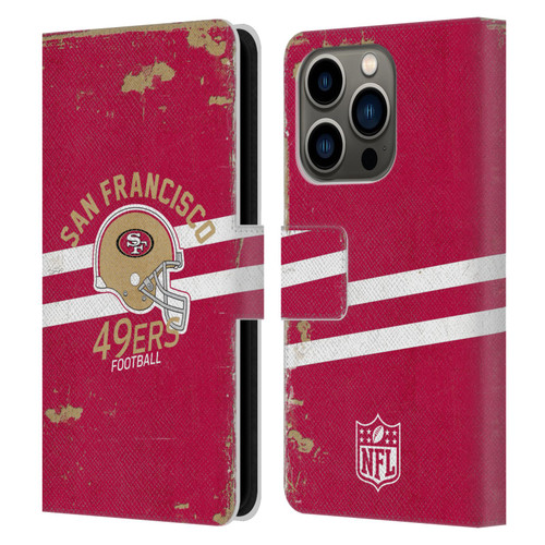 NFL San Francisco 49ers Logo Art Helmet Distressed Leather Book Wallet Case Cover For Apple iPhone 14 Pro